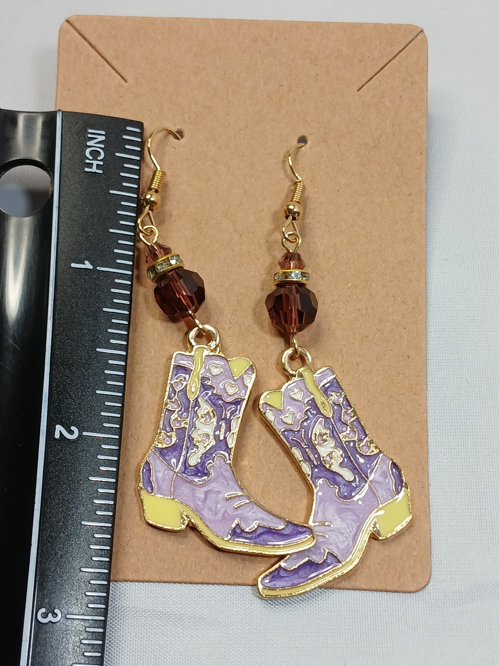 A90. Cowgirl Boot Earrings Western Purple & Gold NWT - Picture 4 of 5